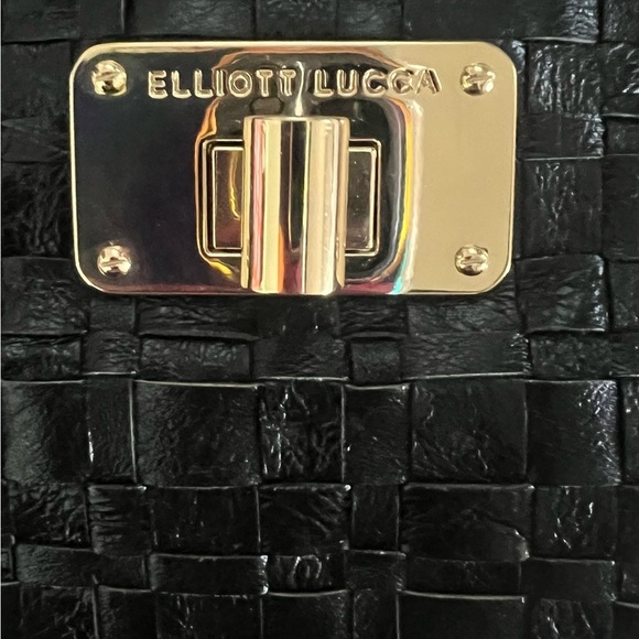 ELLIOTT LUCCA BLACK CRINKLE LEATHER CROSSBODY BAG WOVEN FRONT - Picture 3 of 14